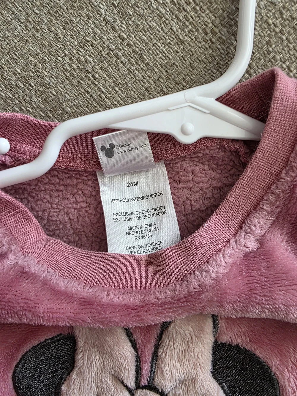 Disney Girls Plush Minnie Mouse Sweatshirt - Dusty Rose Pink